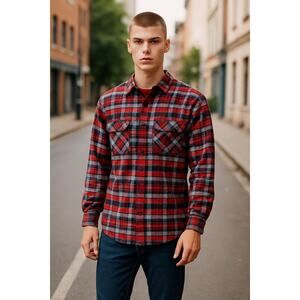 Outdoor Exchange Button-Up Flannel Shirt Plaid Red White Blue Men's Size XL Tall